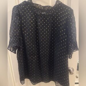 NWT J. Crew Black Blouse w/ Gold Metallic Dots size XL